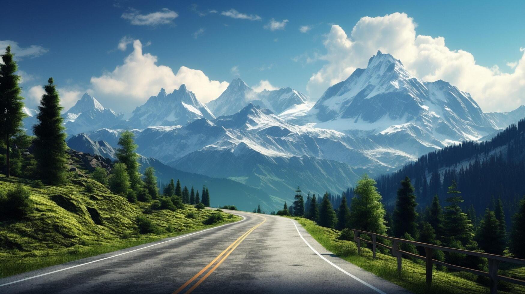 AI generated Mountain Road Background photo