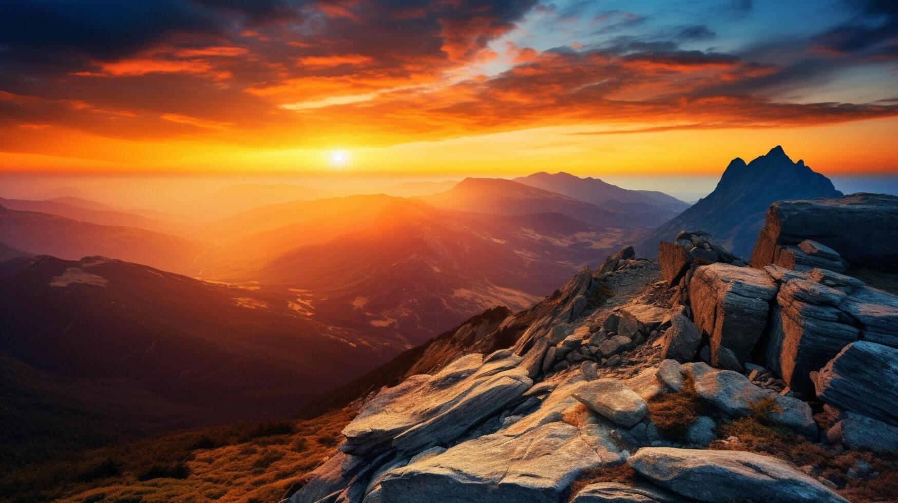 AI generated Mountain Summit Sunrise Glory Background photo