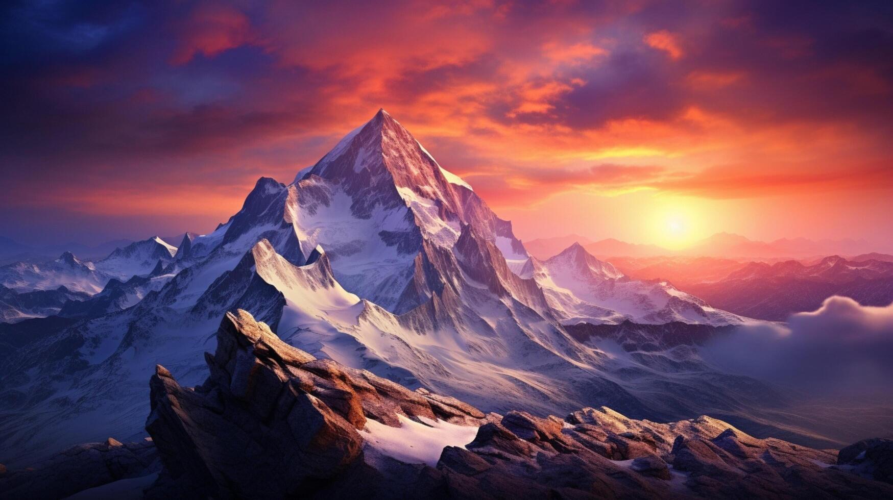 AI generated Mountain Summit Sunset Glory Background photo