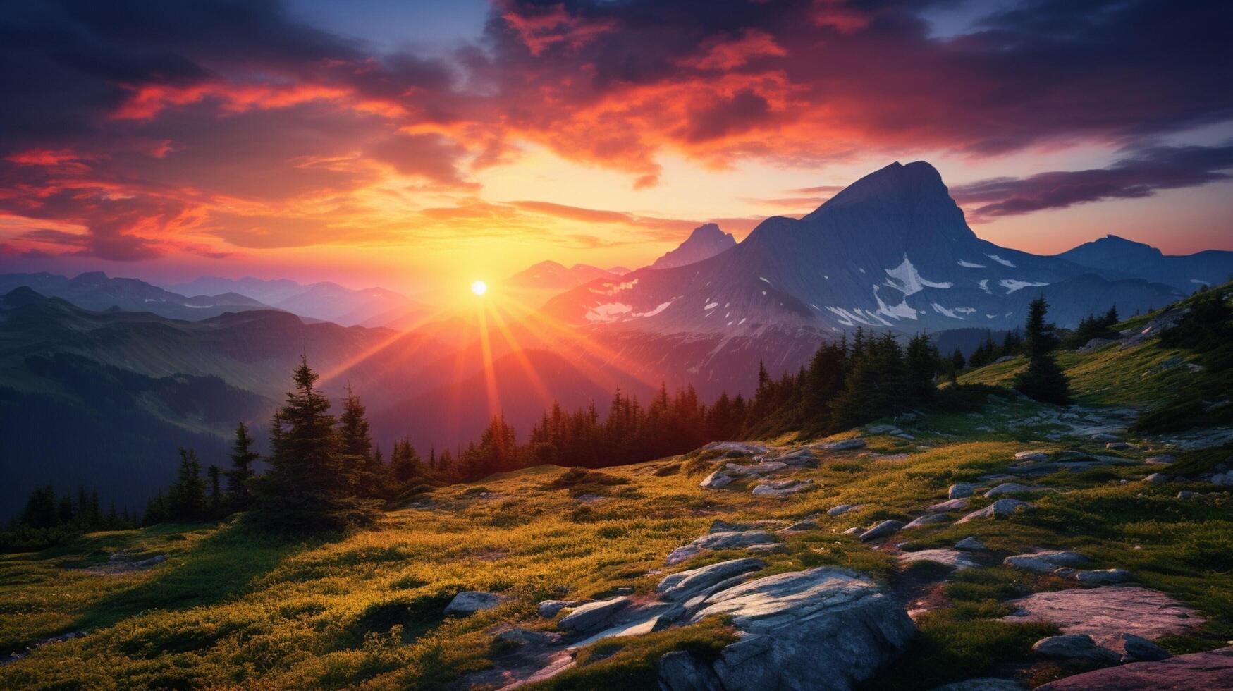 AI generated Mountain Sunrise Inspiration Background photo