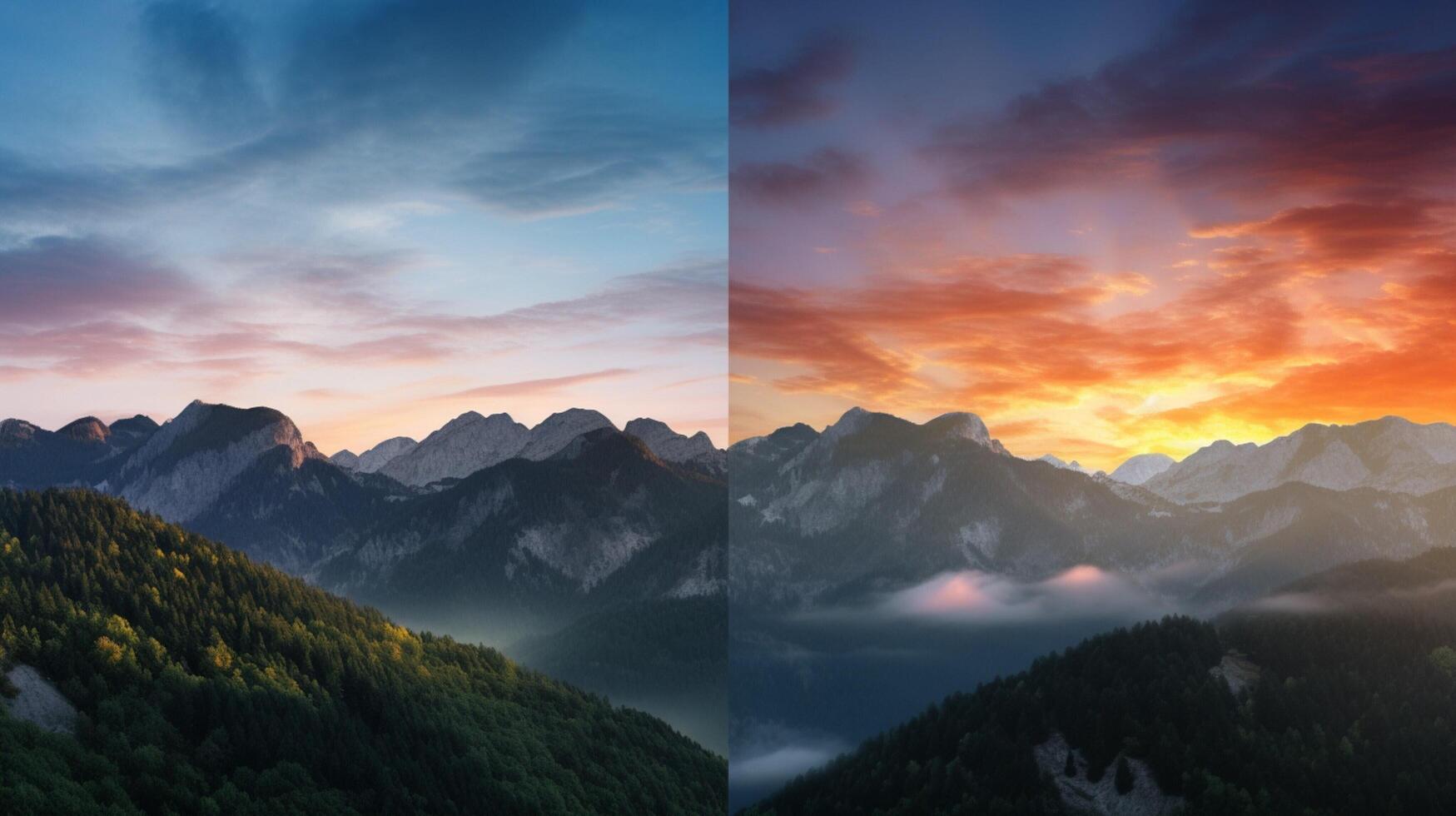 AI generated Mountain Sunrise and Sunset Patterns background photo