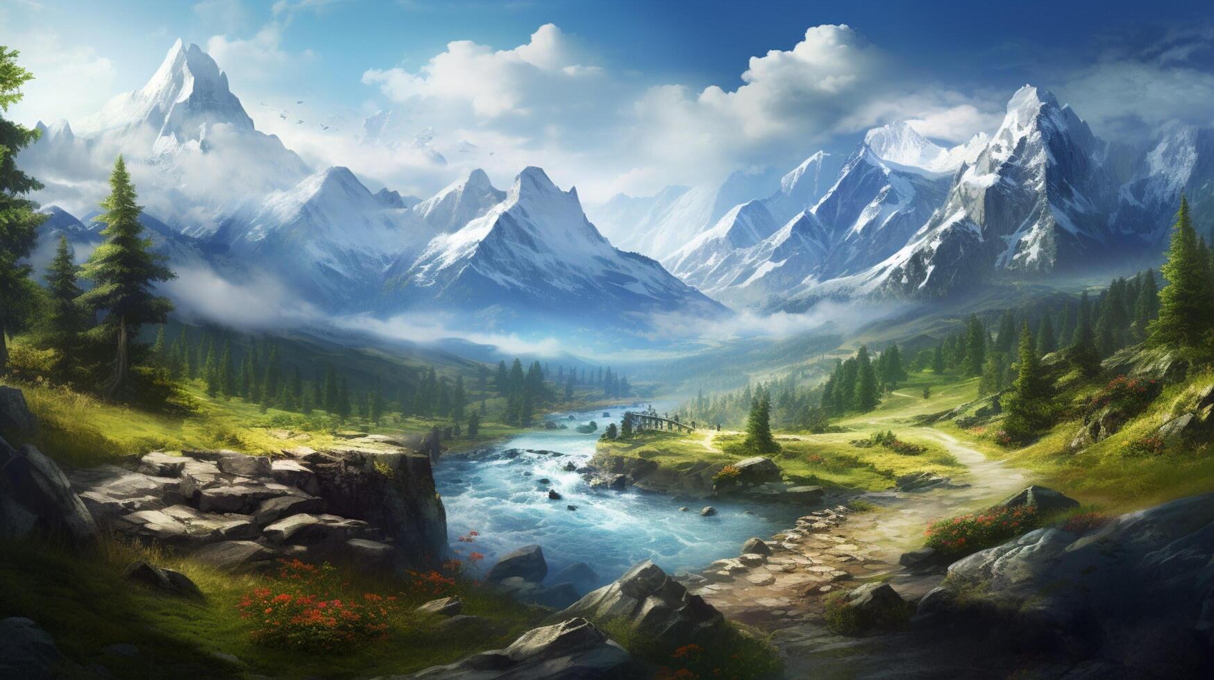 AI generated Mountain Trailblazers Background photo