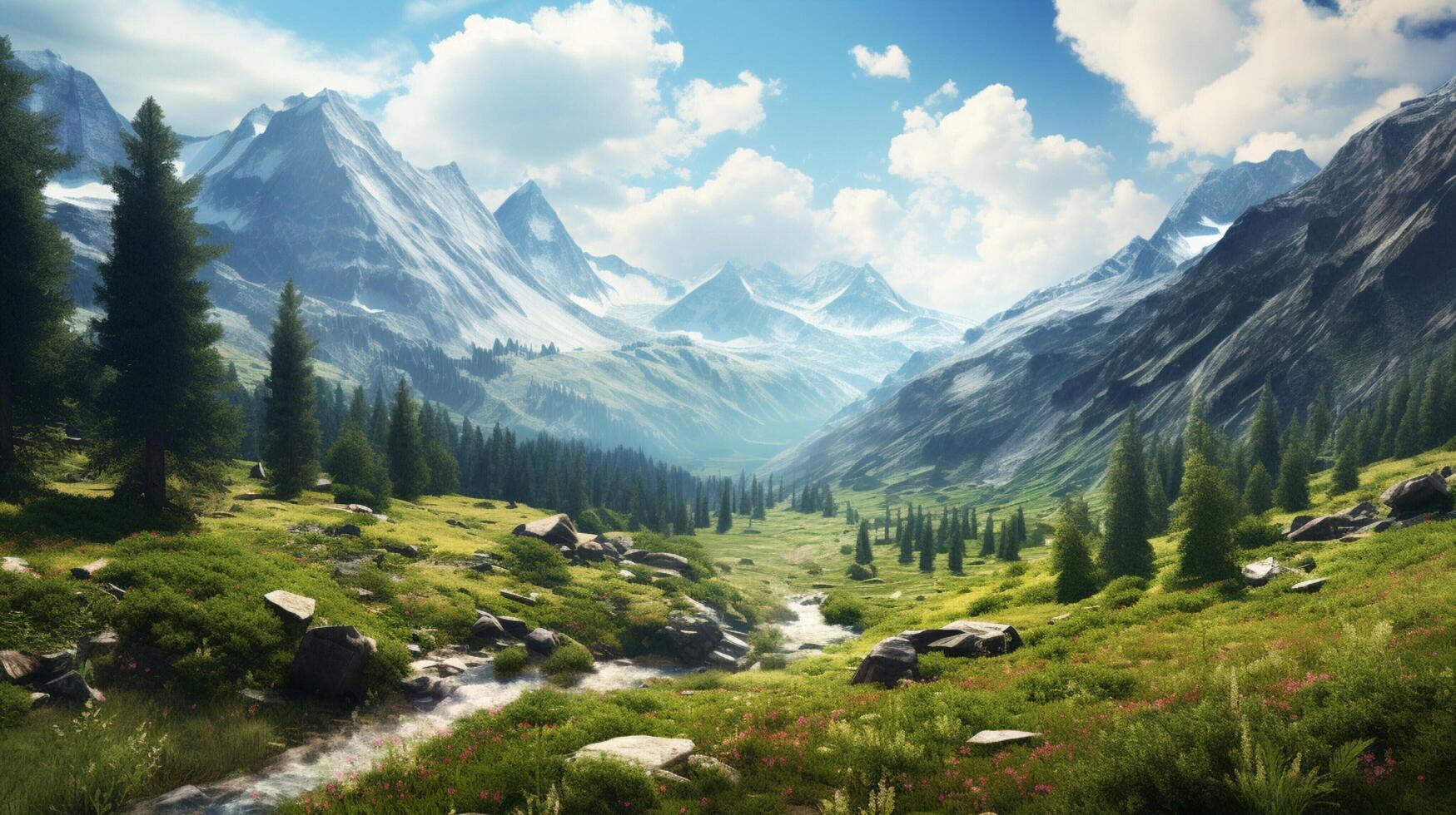 AI generated Mountain Valley Views Background photo