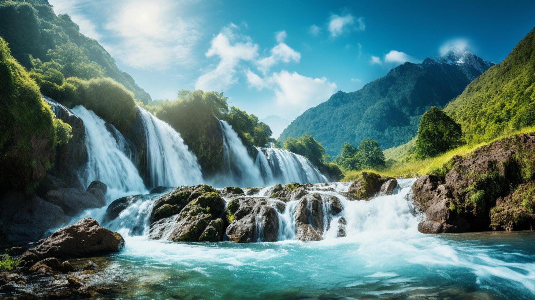 ai generado montaña cascada antecedentes foto