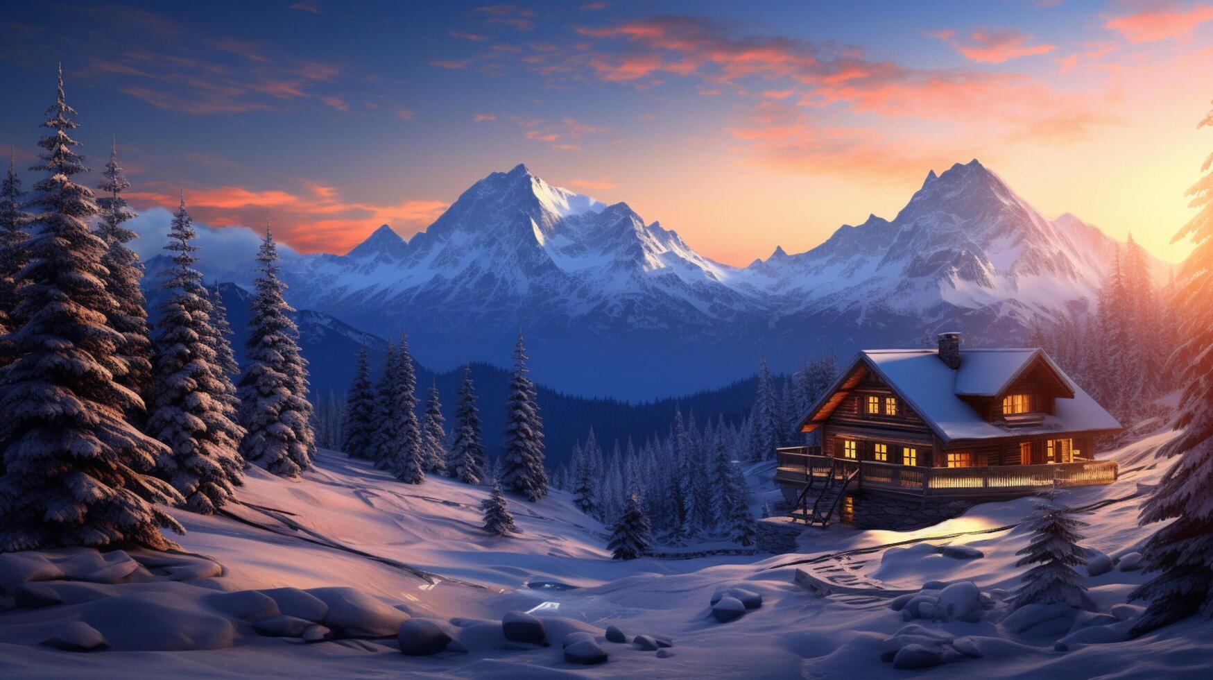 AI generated Mountain Winter Retreat Background photo