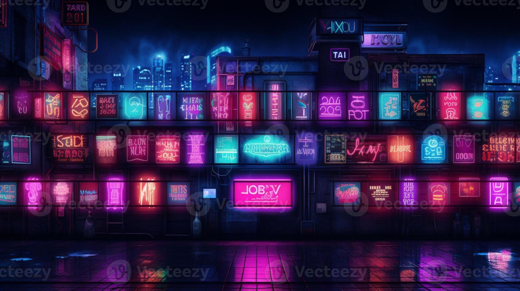 AI generated Neon Lights and Signs background photo