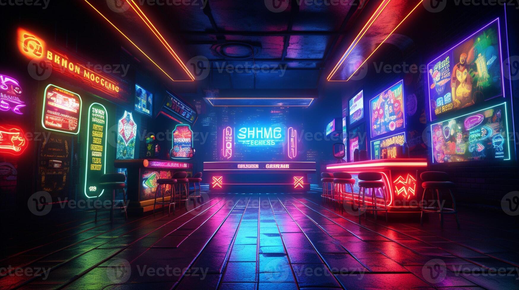 AI generated Neon Lights and Signs background photo