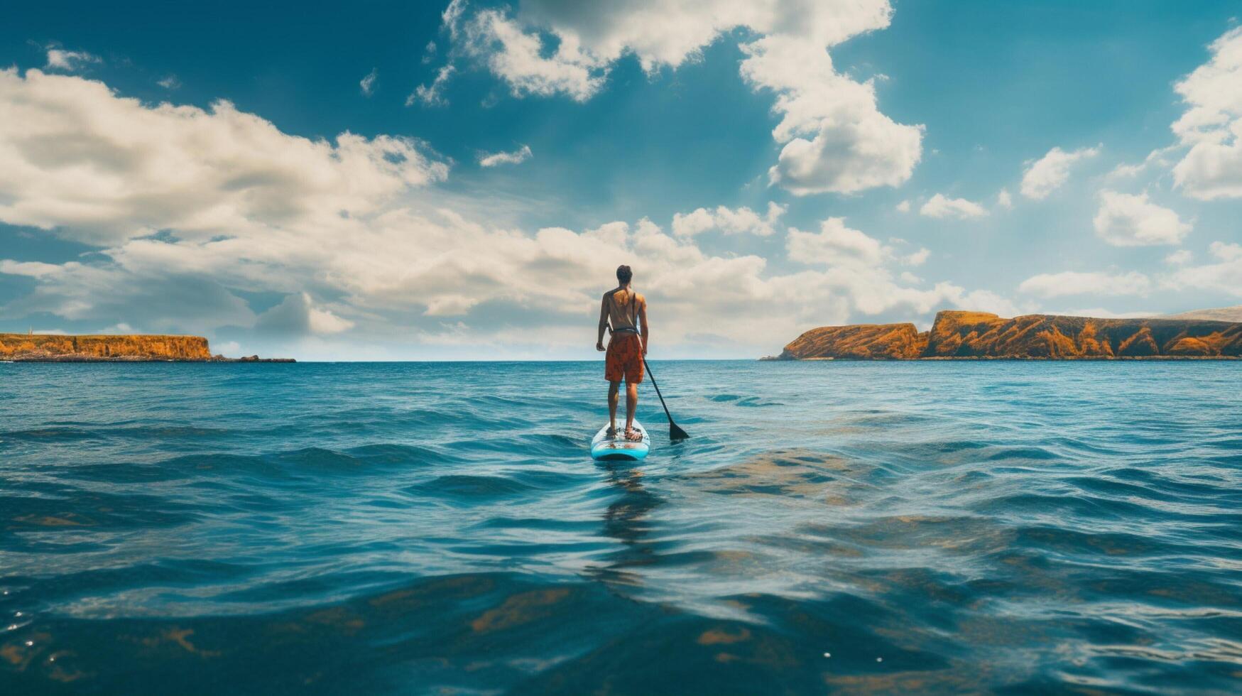 AI generated Ocean Paddleboarding Background photo