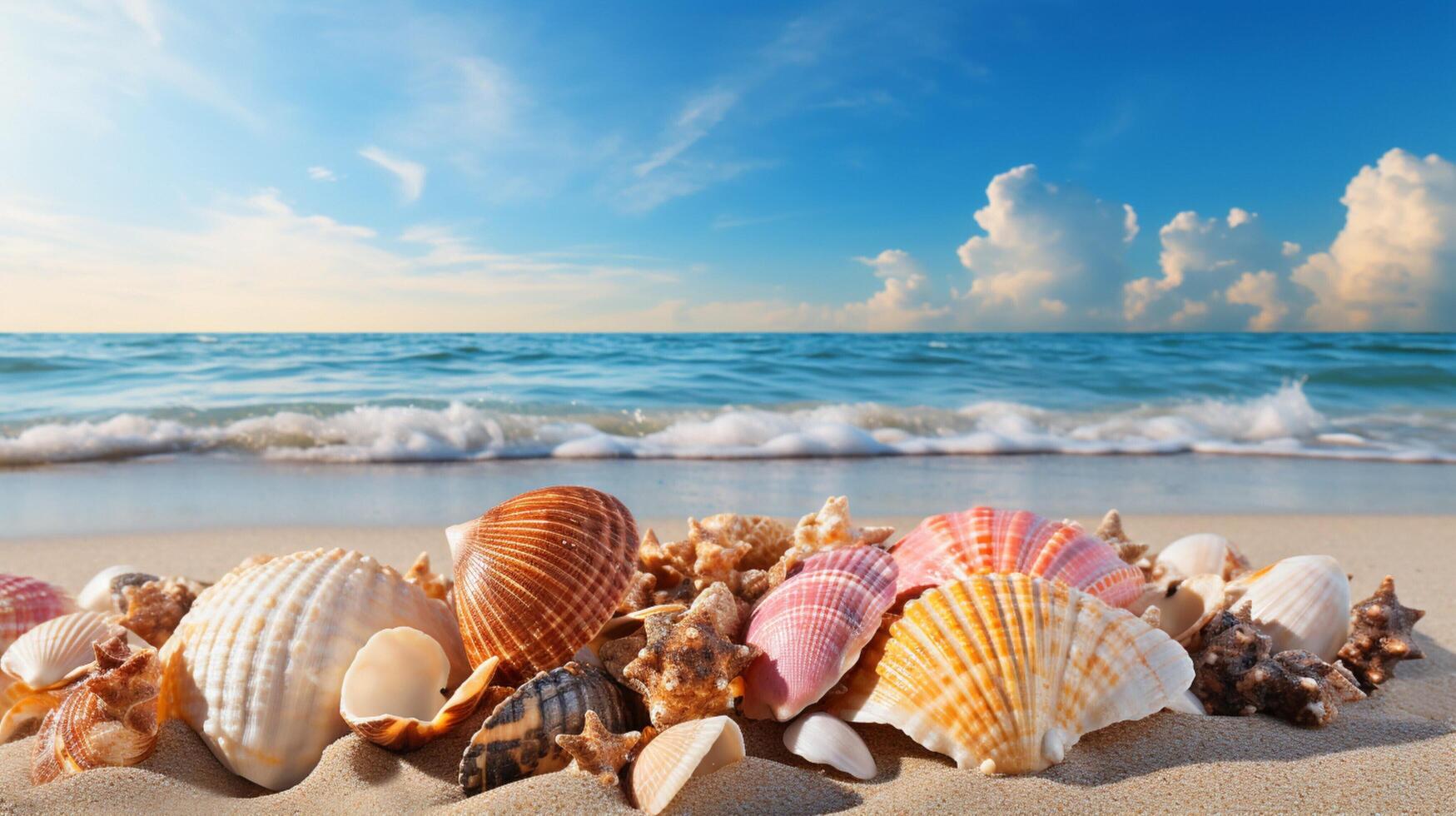AI generated Ocean Seashells Background photo