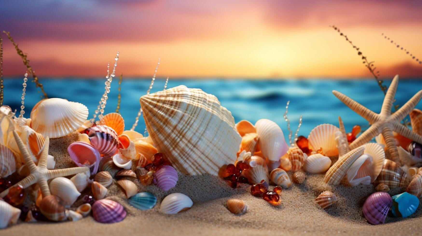 AI generated Ocean Seashell Collection Background photo