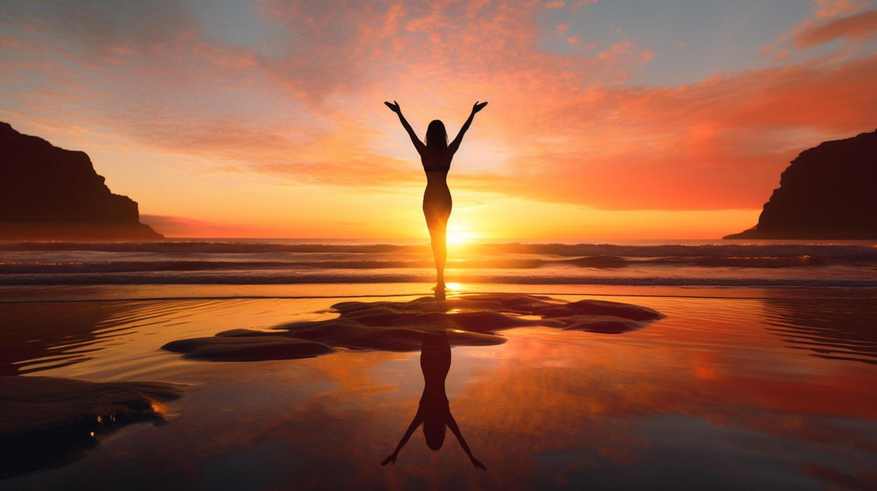 AI generated Ocean Sunrise Yoga Background photo