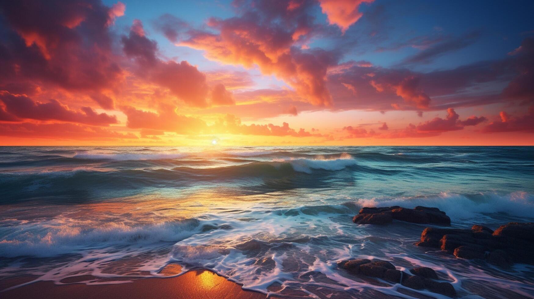 AI generated Ocean Sunset Background photo