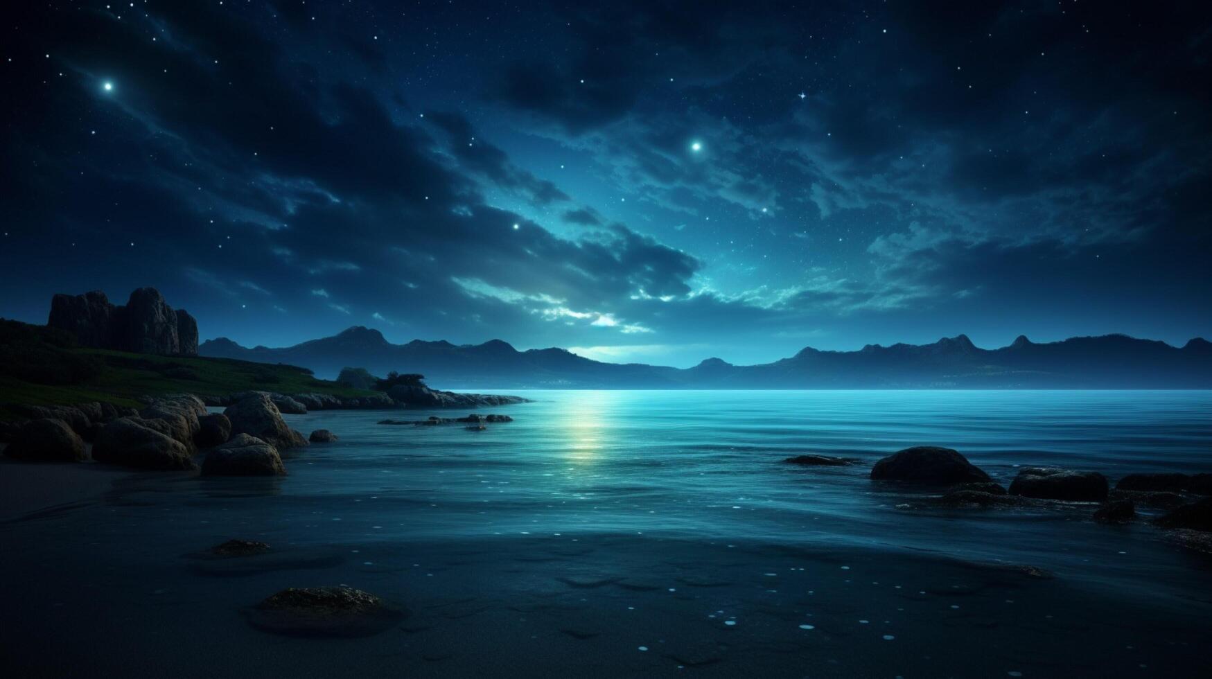 AI generated Ocean Under the Moonlight Background photo