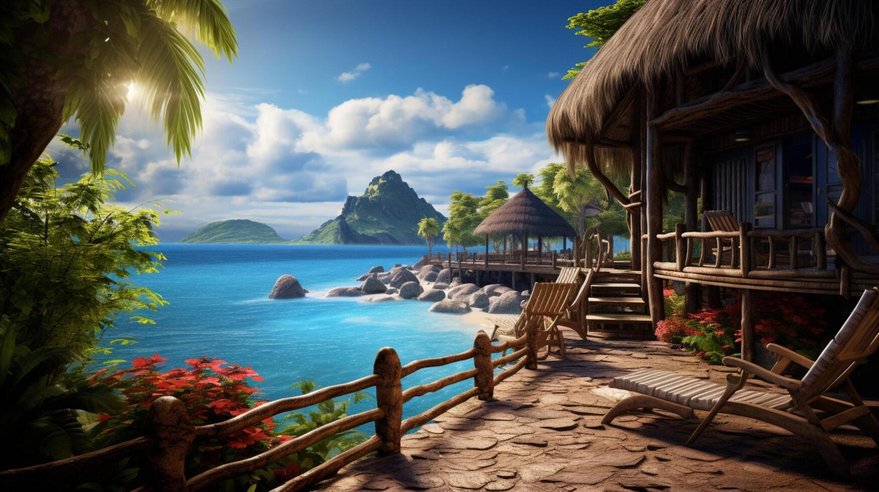 AI generated Ocean Vacation Retreat Background photo