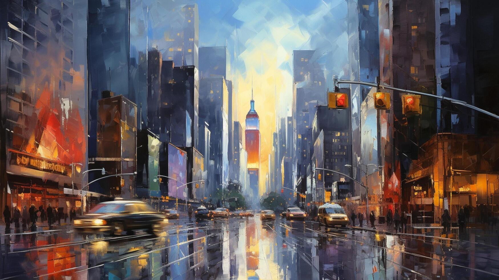 AI generated Oil Painting Cityscape Background photo