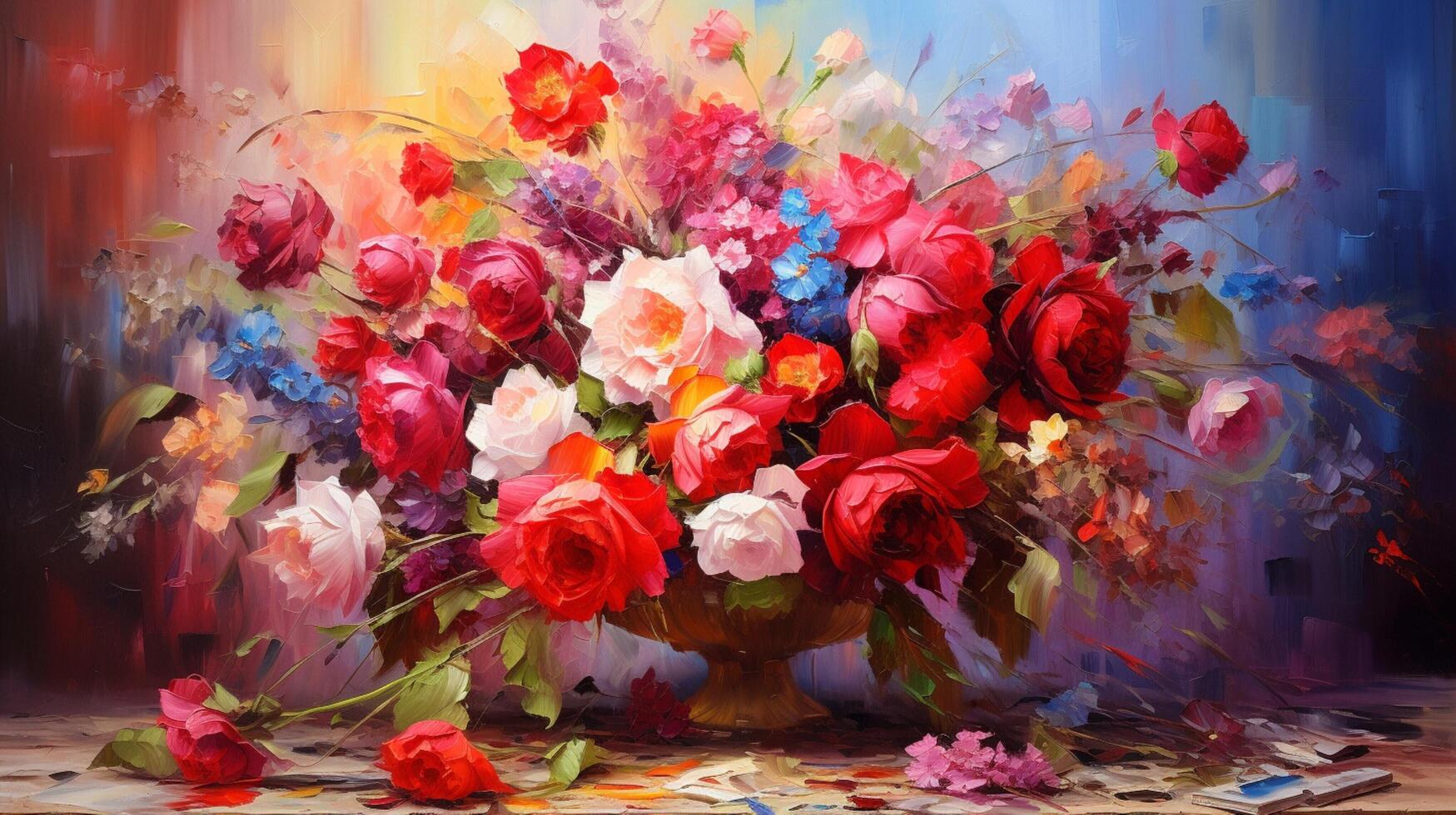 AI generated Oil Painting Bouquet Background photo