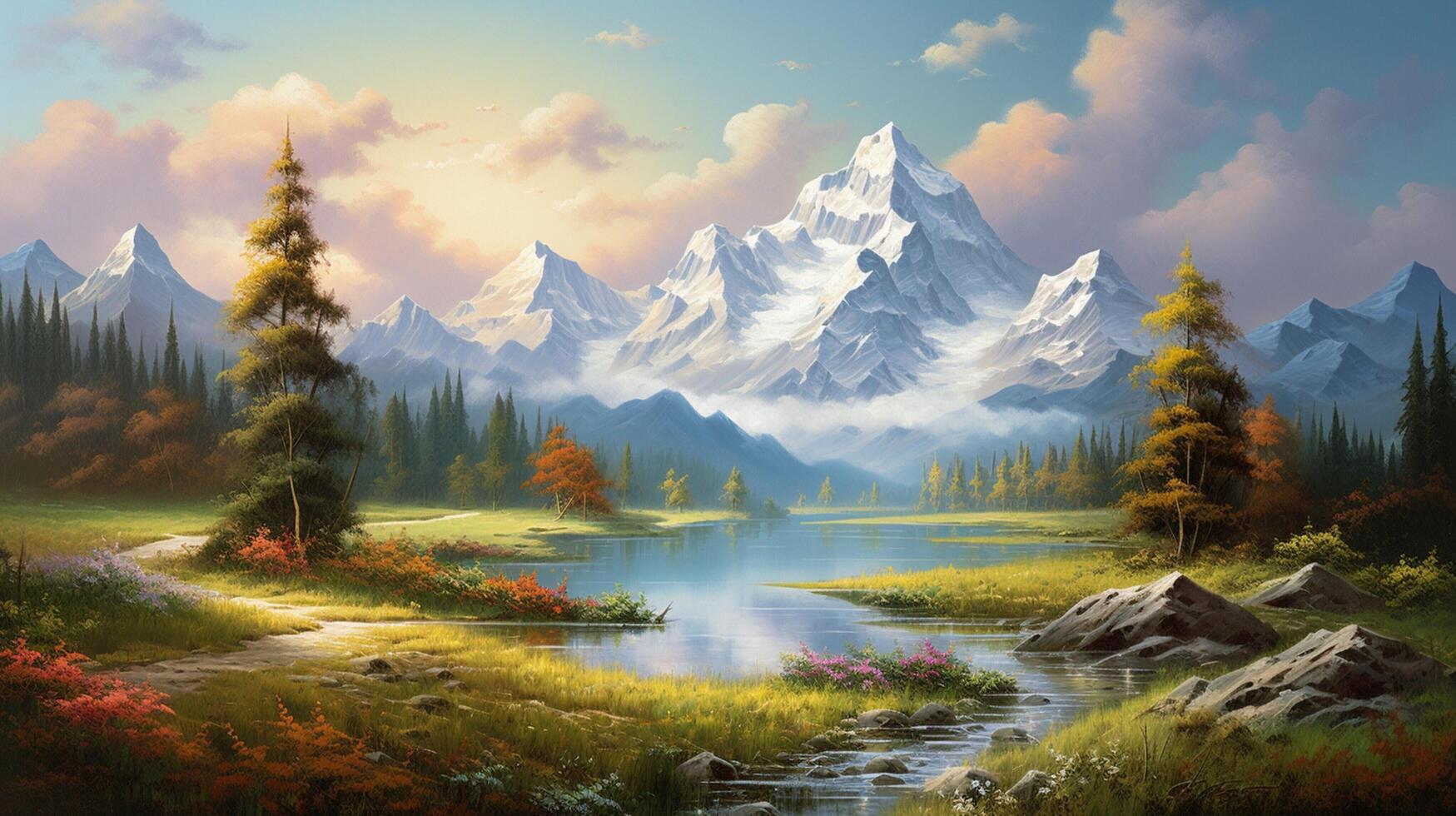 AI generated Oil Painting Landscape Background photo