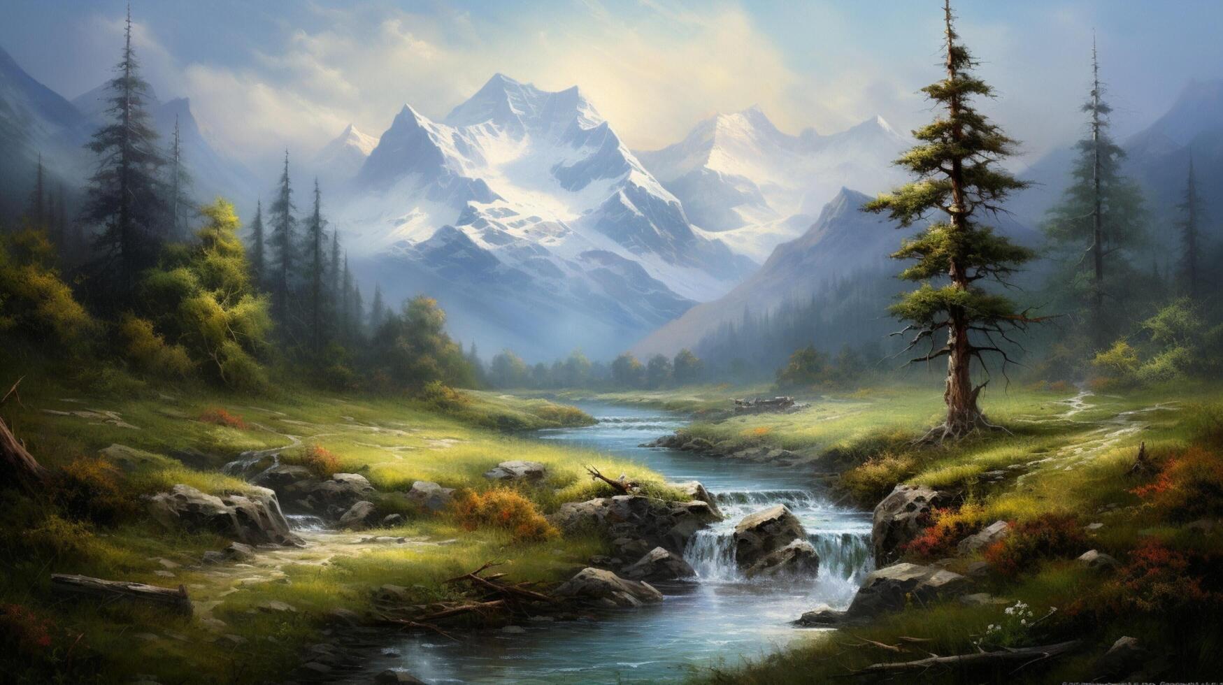 AI generated Oil Painting Landscape Background photo