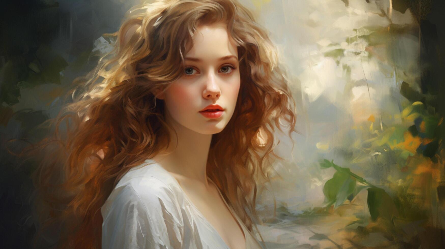 AI generated Oil Painting Portrait of a Woman Background photo