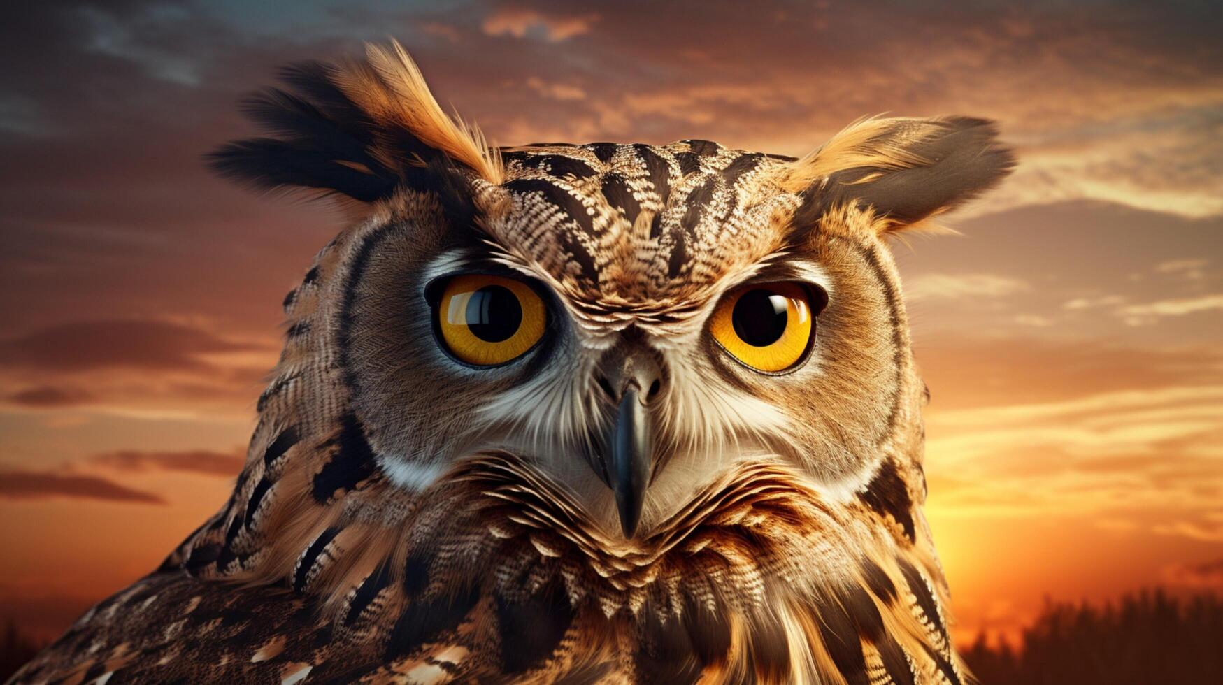 AI generated an owl with bright yellow eyes is shown in this image photo