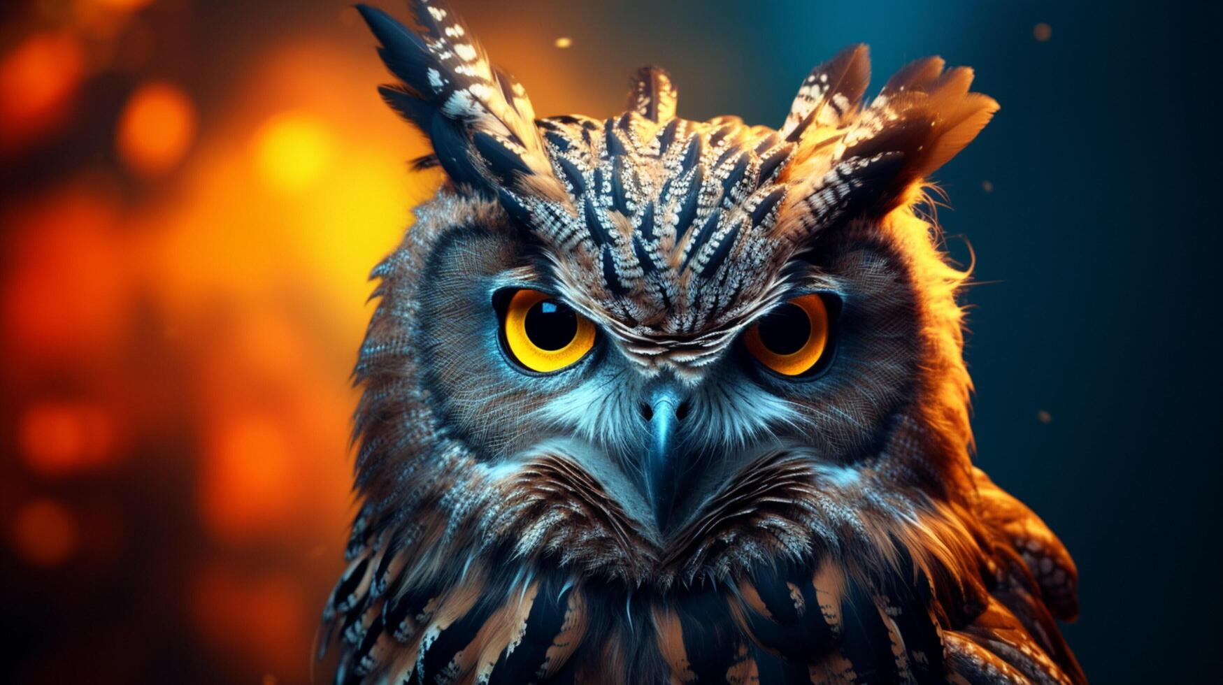 AI generated an owl with bright yellow eyes is shown in this image photo