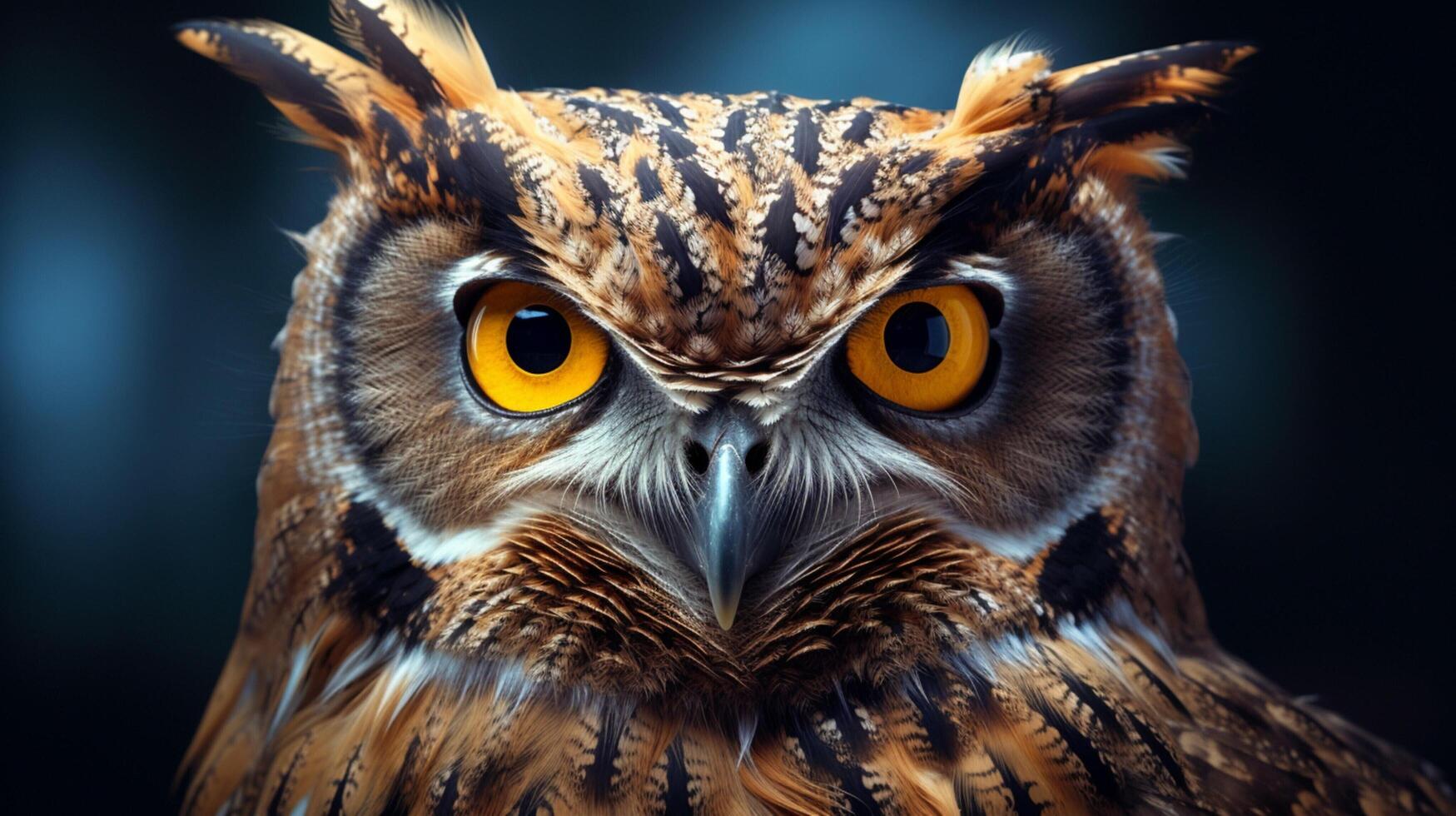 AI generated an owl with bright yellow eyes is shown in this image photo