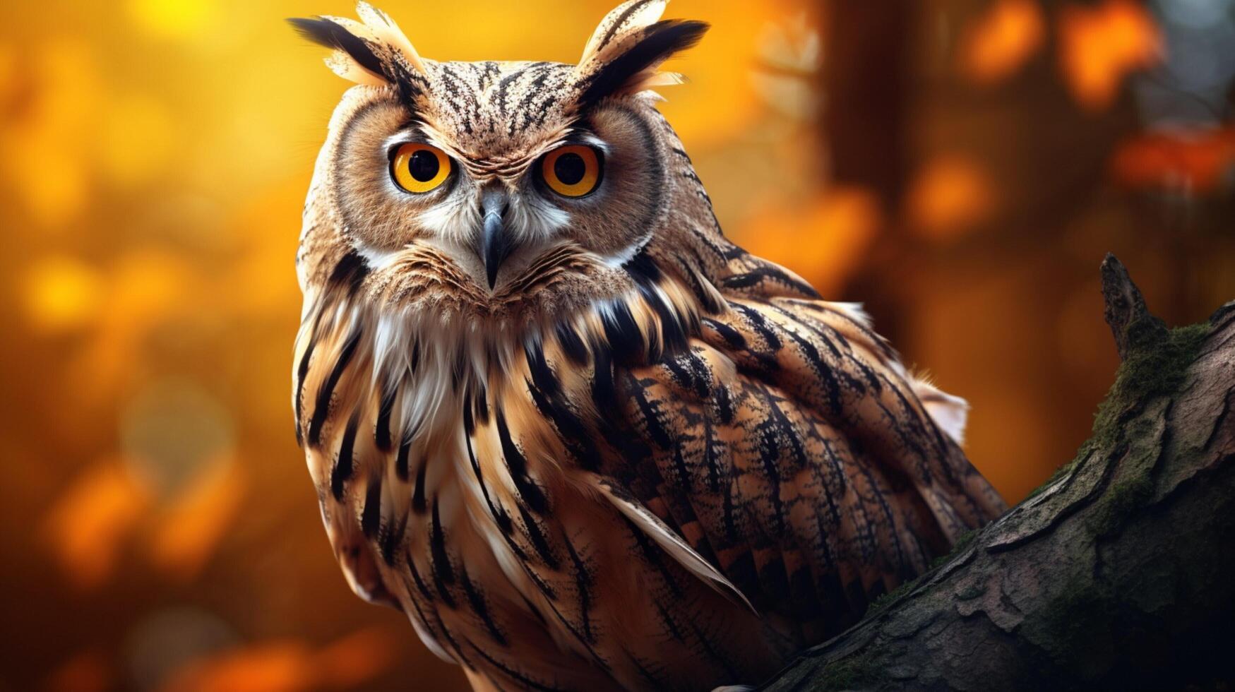 AI generated an owl with bright yellow eyes is shown in this image photo