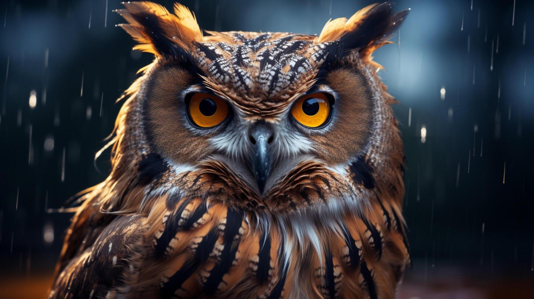 AI generated an owl with bright yellow eyes is shown in this image photo