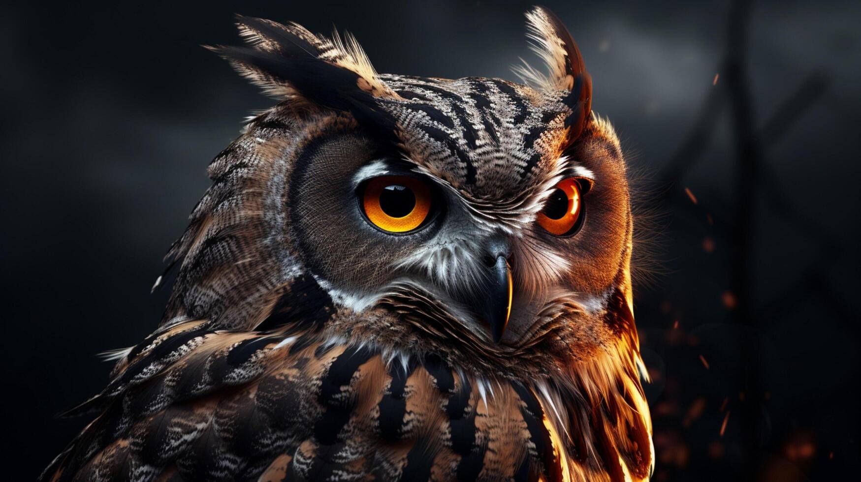 AI generated an owl with bright yellow eyes is shown in this image photo