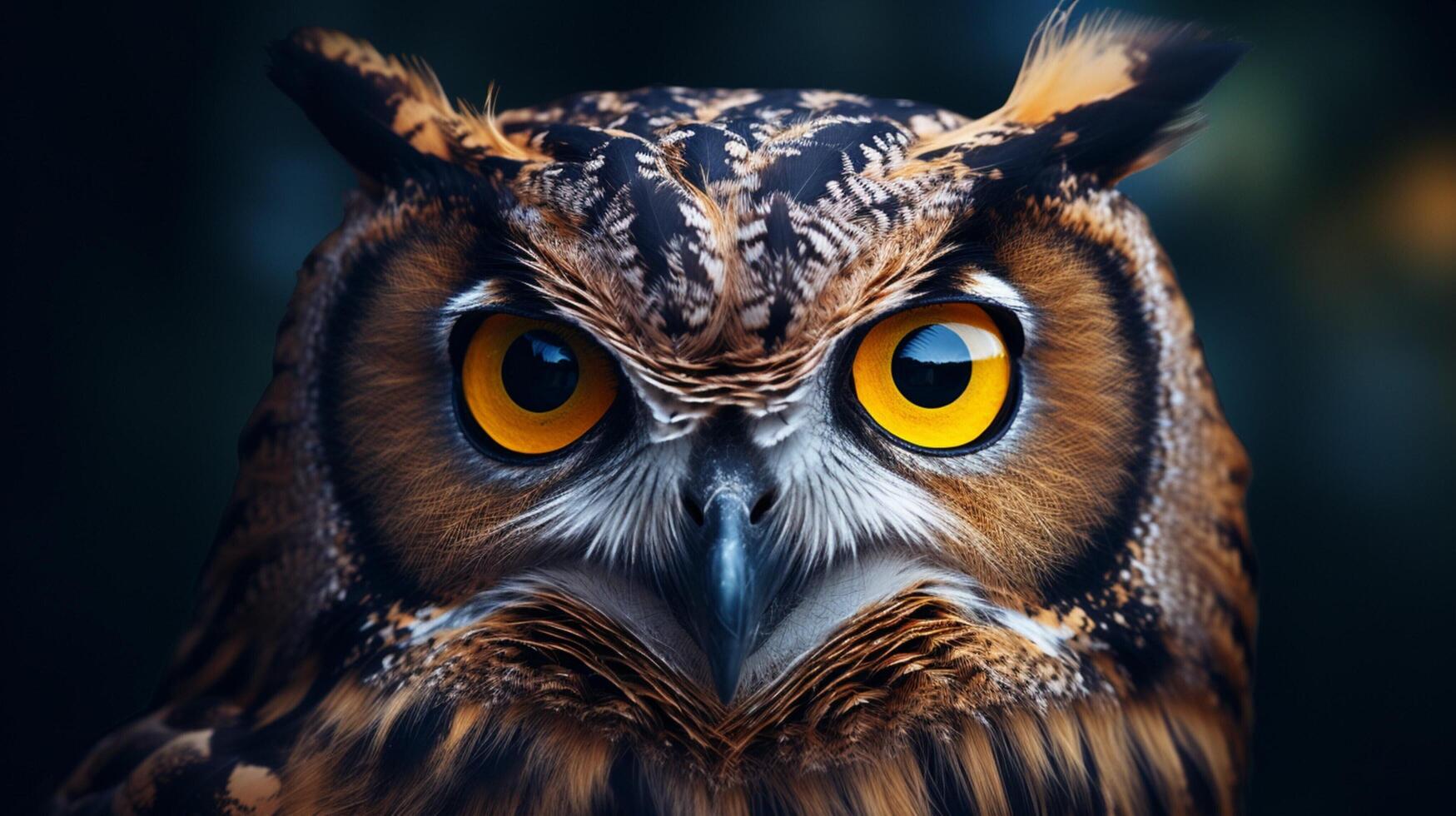 AI generated an owl with bright yellow eyes is shown in this image photo