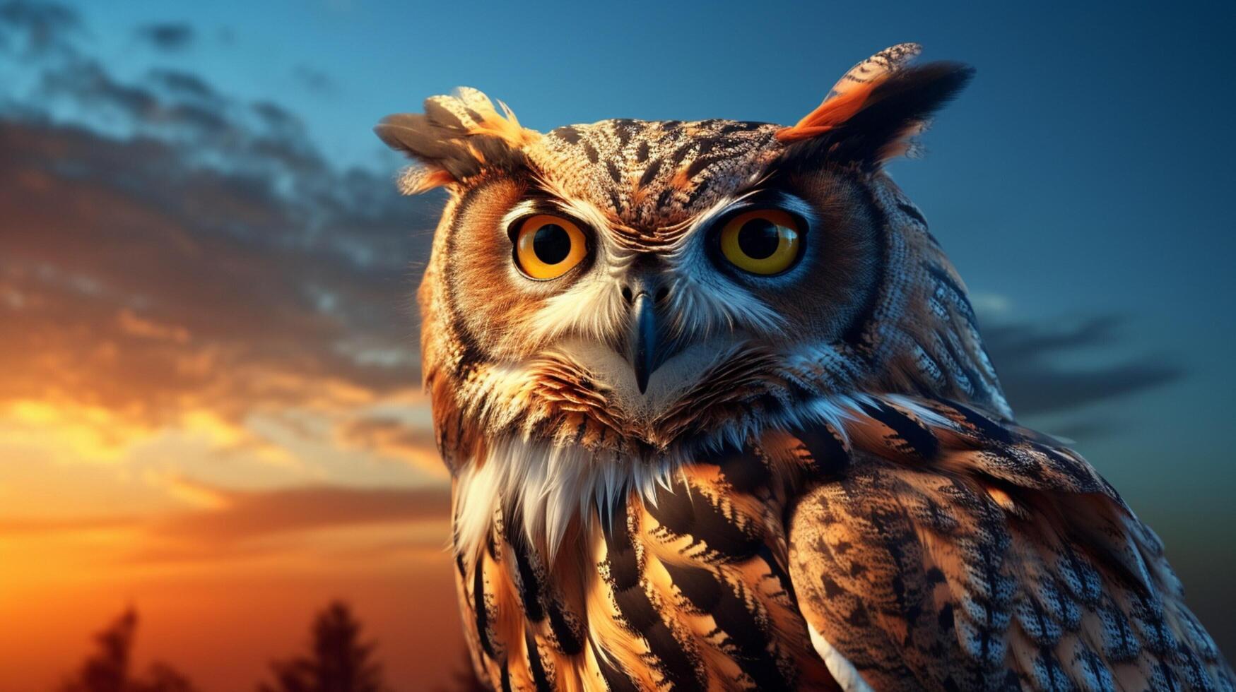 AI generated an owl with bright yellow eyes is shown in this image photo