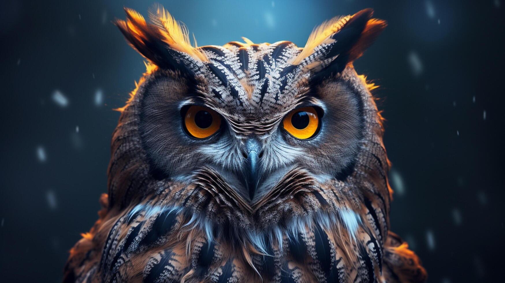AI generated an owl with bright yellow eyes is shown in this image photo