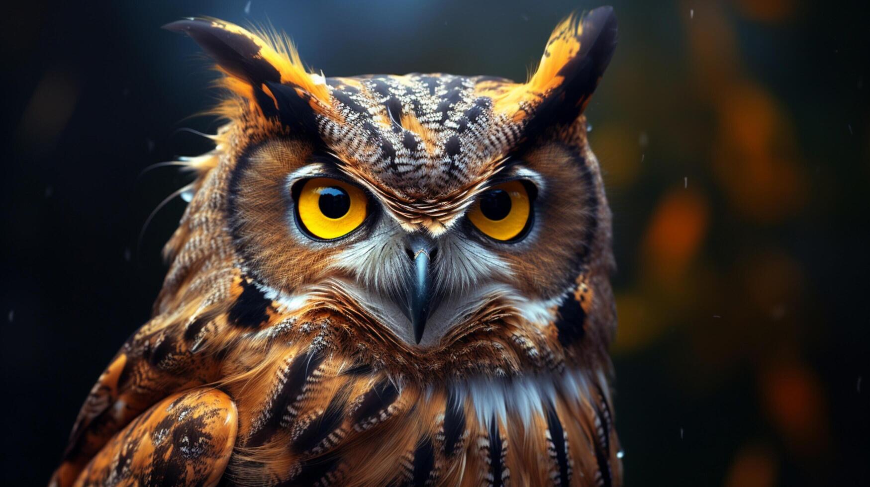 AI generated an owl with bright yellow eyes is shown in this image photo