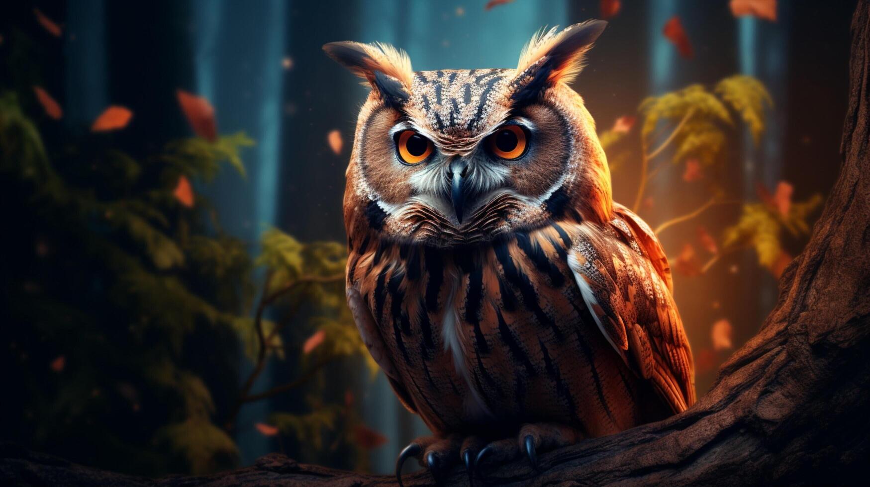 AI generated an owl is sitting on a branch in front of a sunset photo