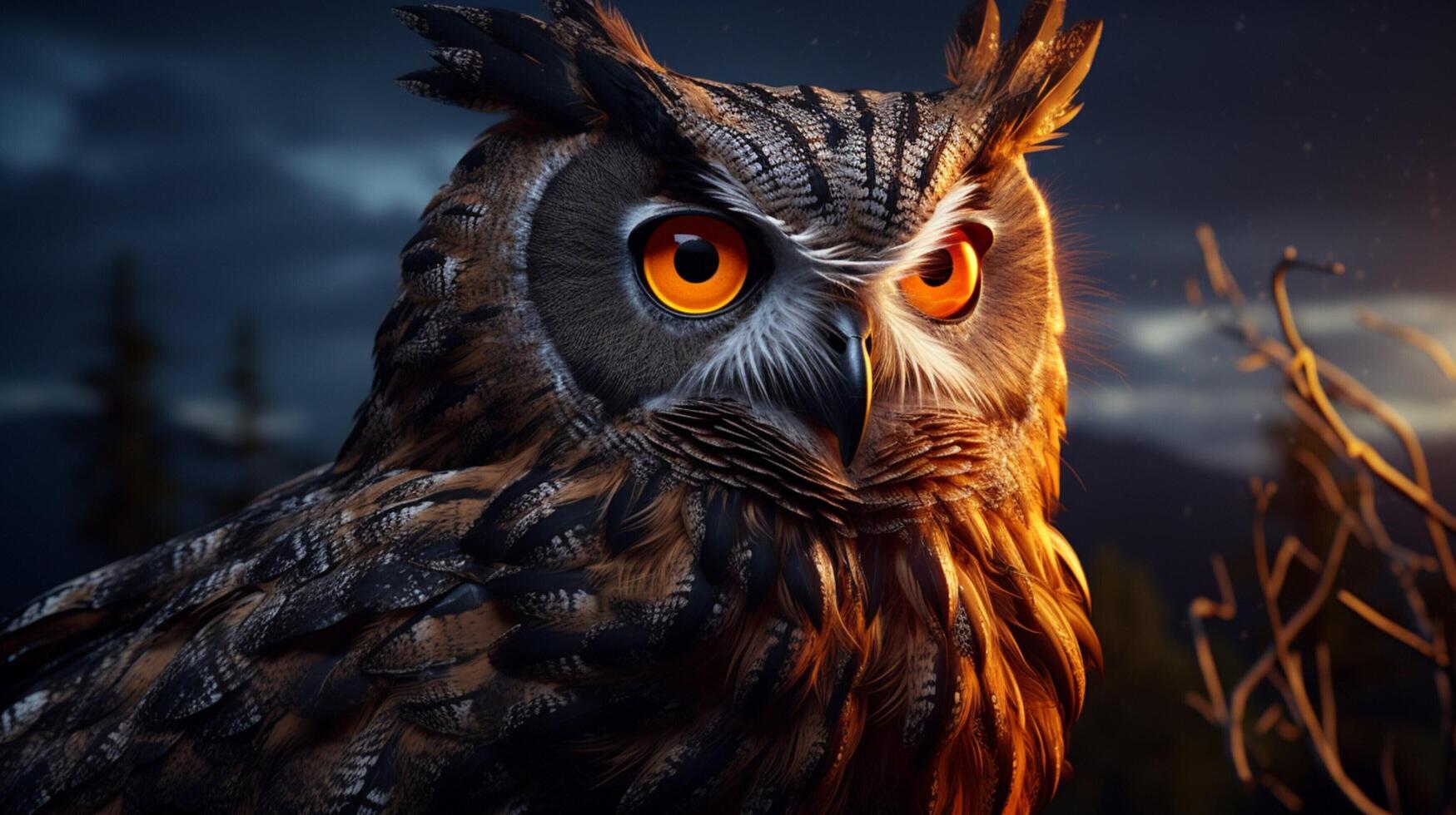 AI generated an owl is sitting on a branch in front of a sunset photo