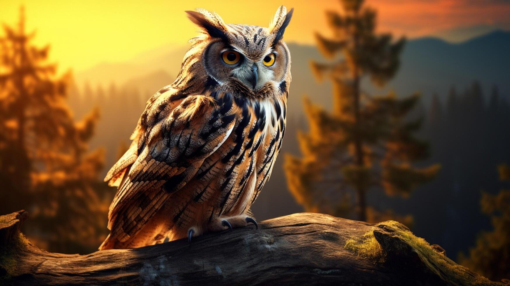 AI generated an owl is sitting on a branch in front of a sunset photo