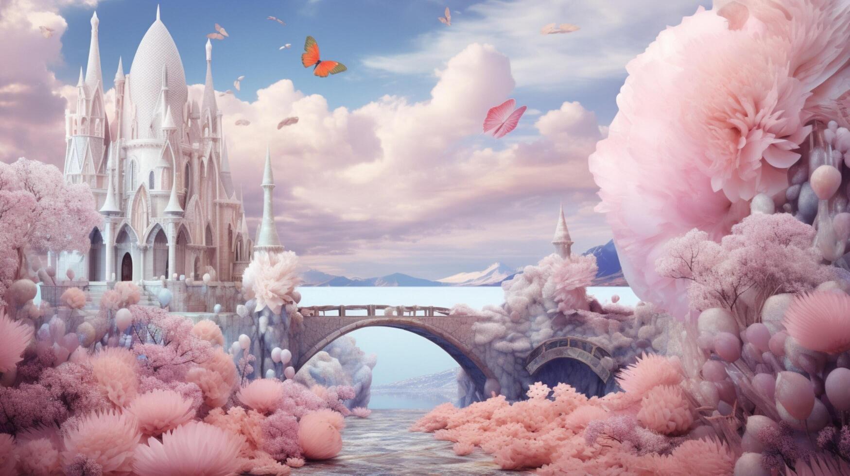 AI generated Pastel Collage of Fantasy Elements Background photo