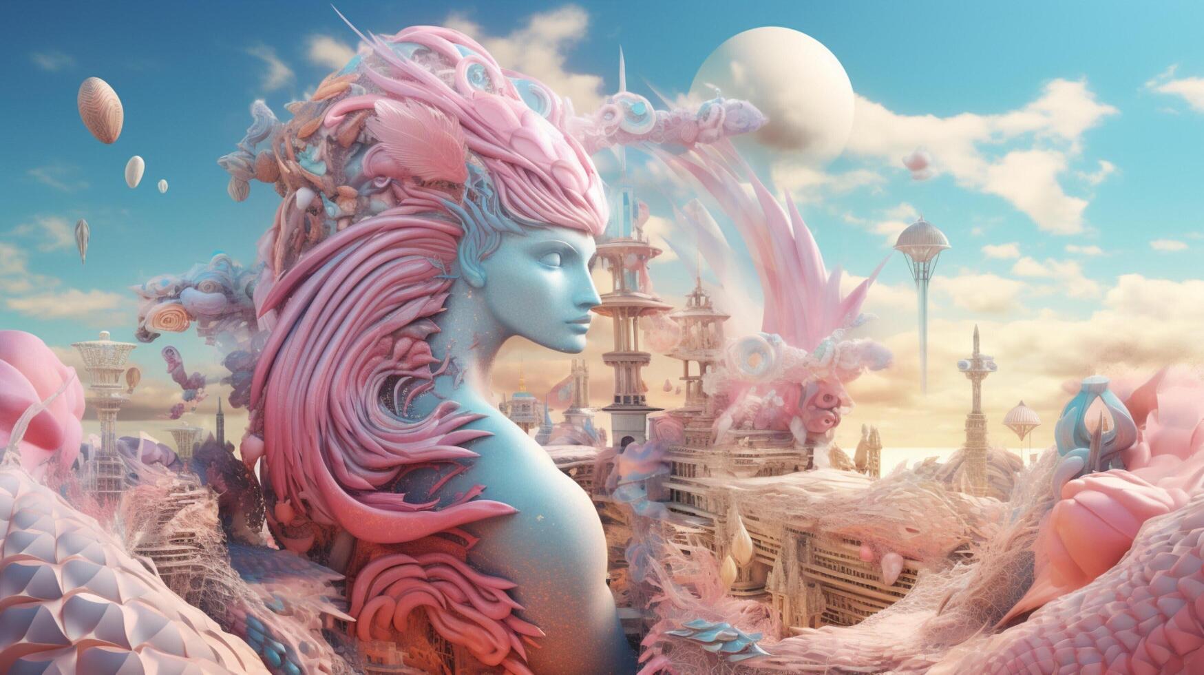 AI generated Pastel Collage of Fantasy Art Elements Background photo