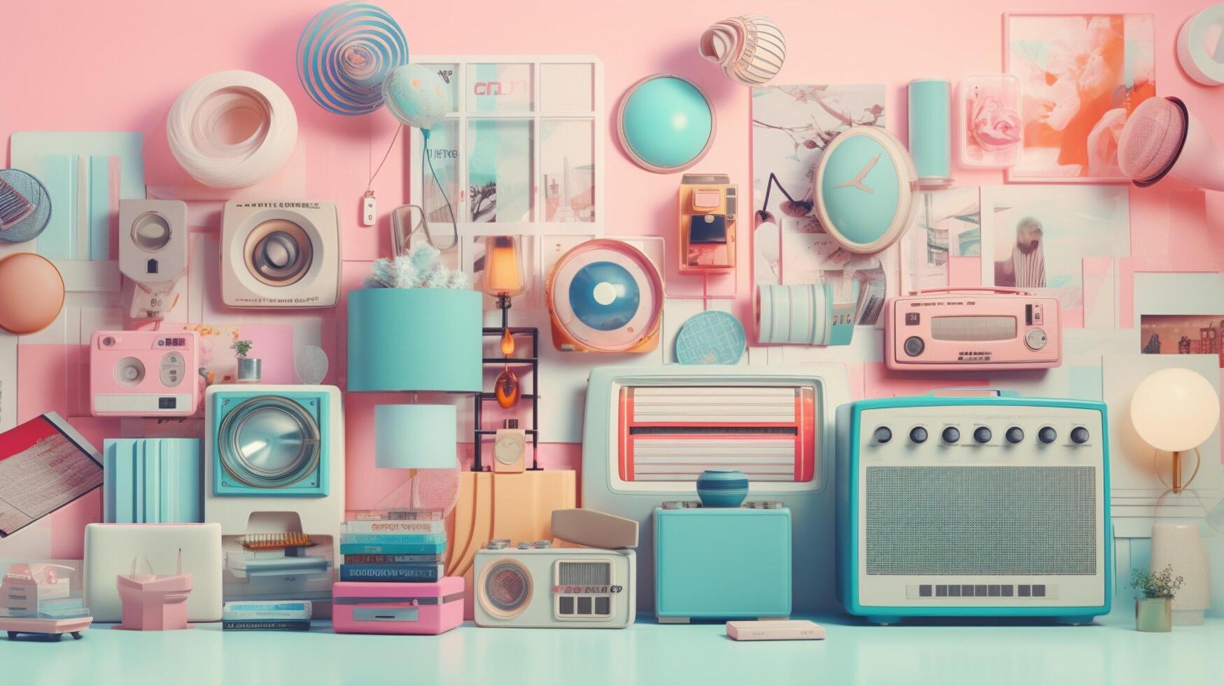 AI generated Pastel Collage of Retro Elements Background photo