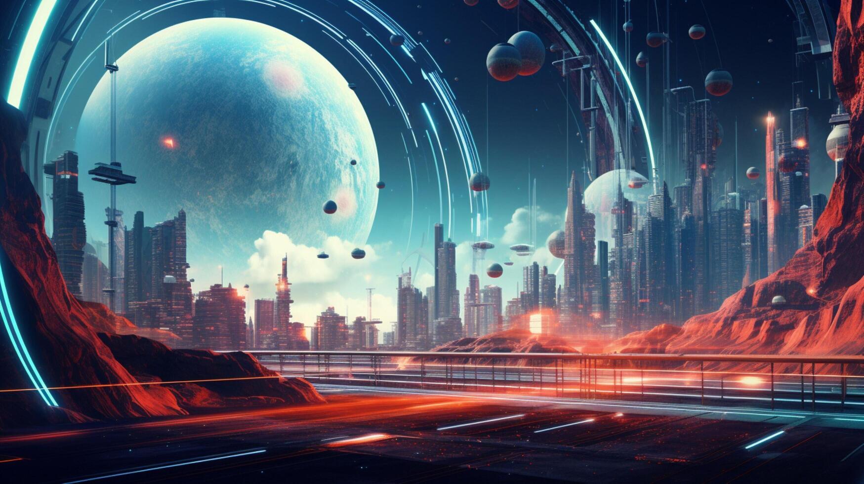 AI generated Pastel Collage of Sci-Fi Art Elements Background photo