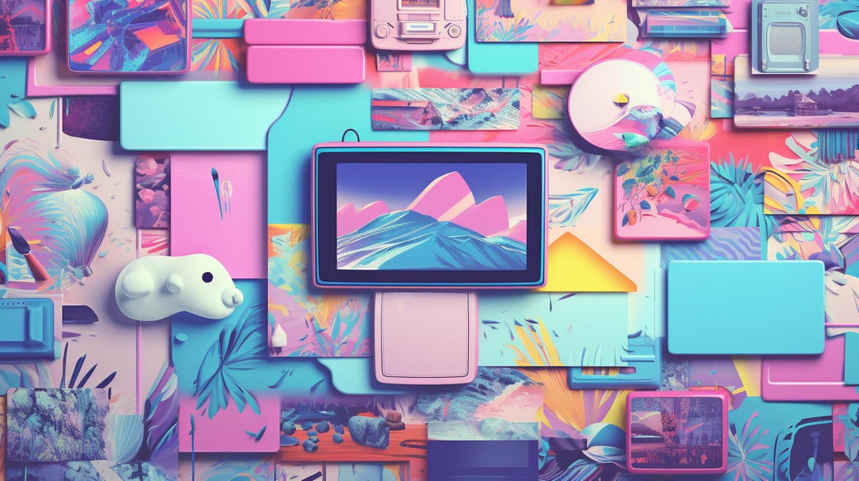 AI generated Pastel Collage of Retro Art Elements Background photo