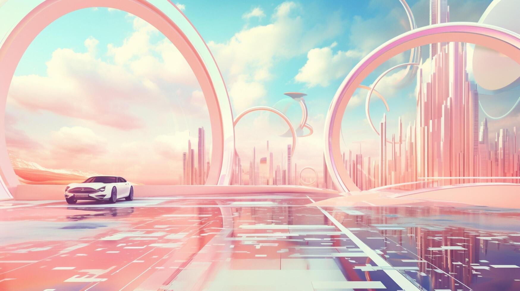 AI generated Pastel Collage of Retro Futurism Art Elements Background photo