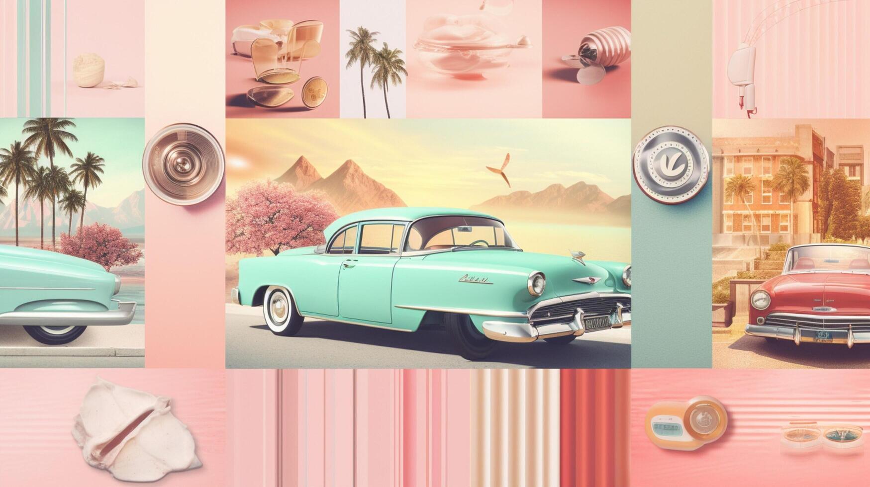 AI generated Pastel Collage of Retro Elements Background photo