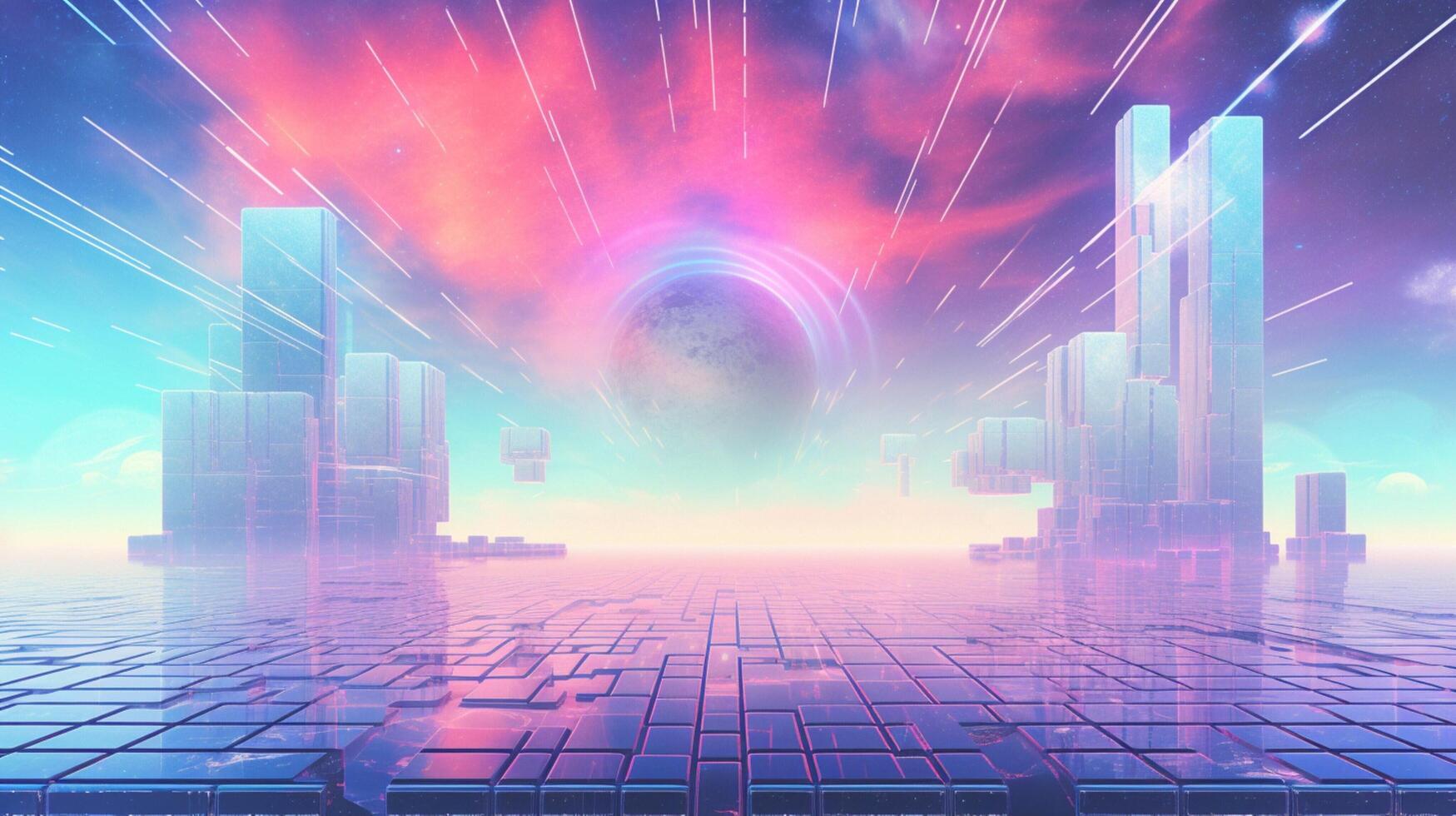 AI generated Pastel Collage of Sci-Fi Art Elements Background photo