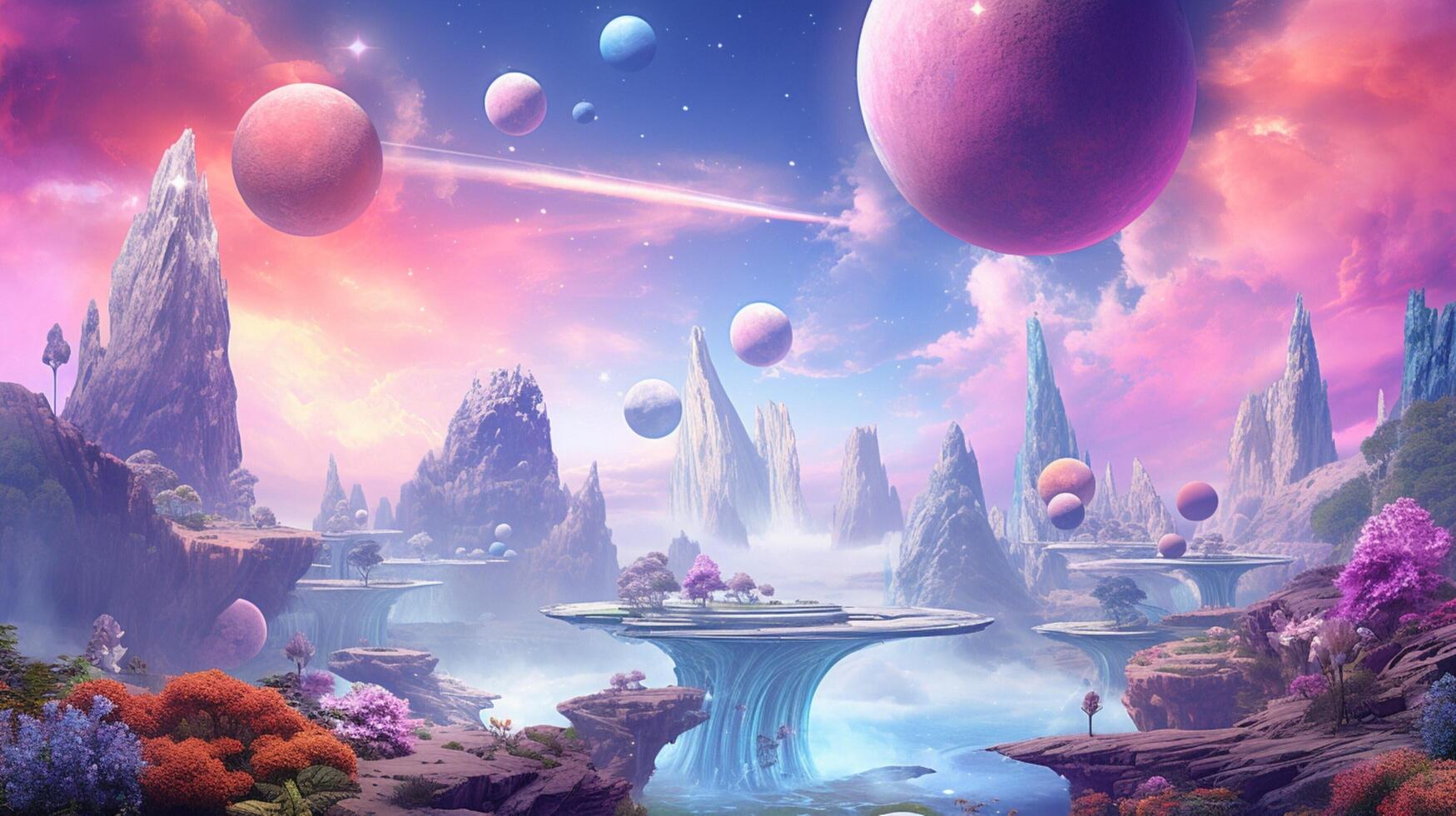 AI generated Pastel Collage of Sci-Fi Art Elements Background photo