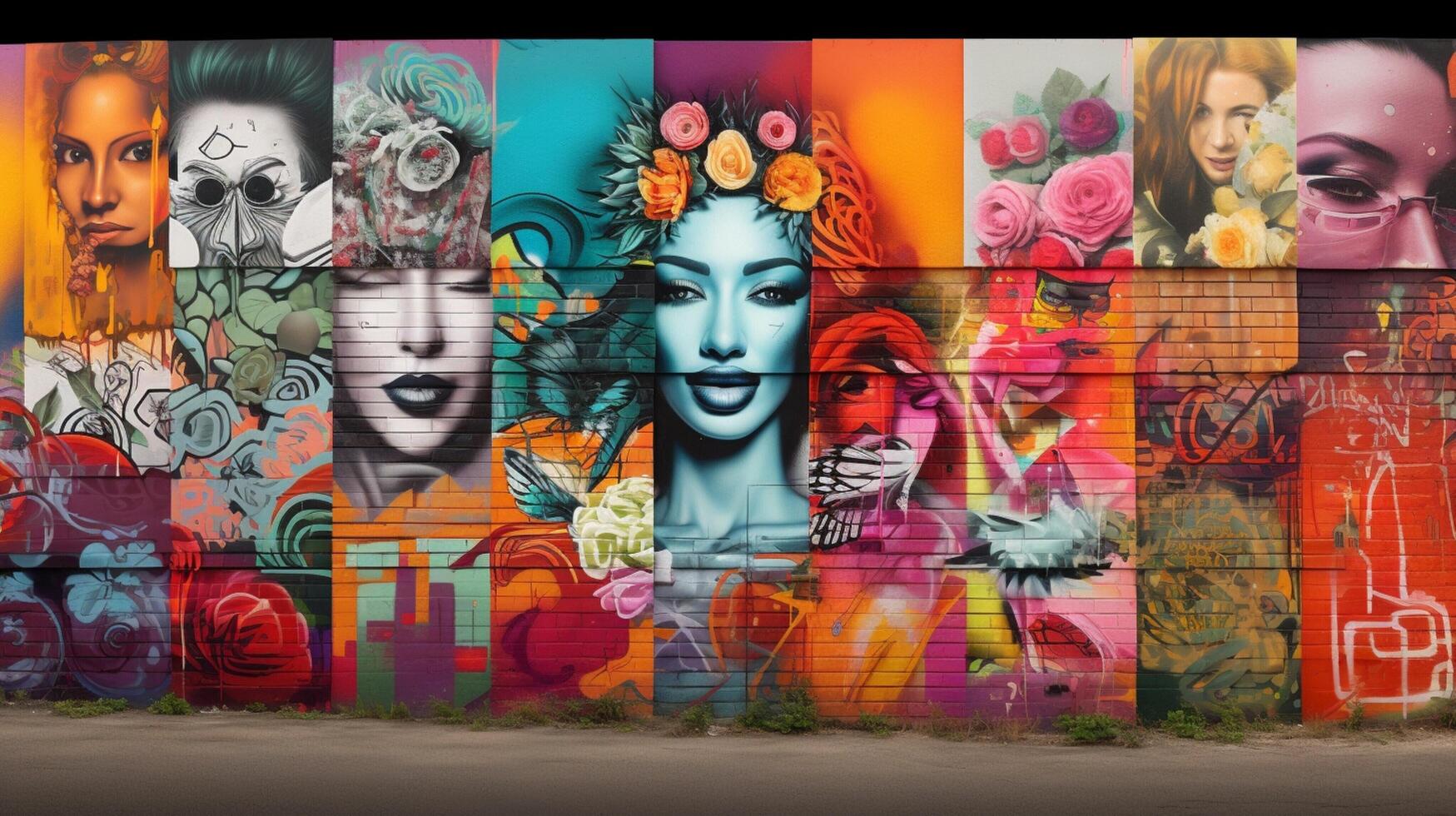 AI generated Pastel Collage of Street Art Elements Background photo