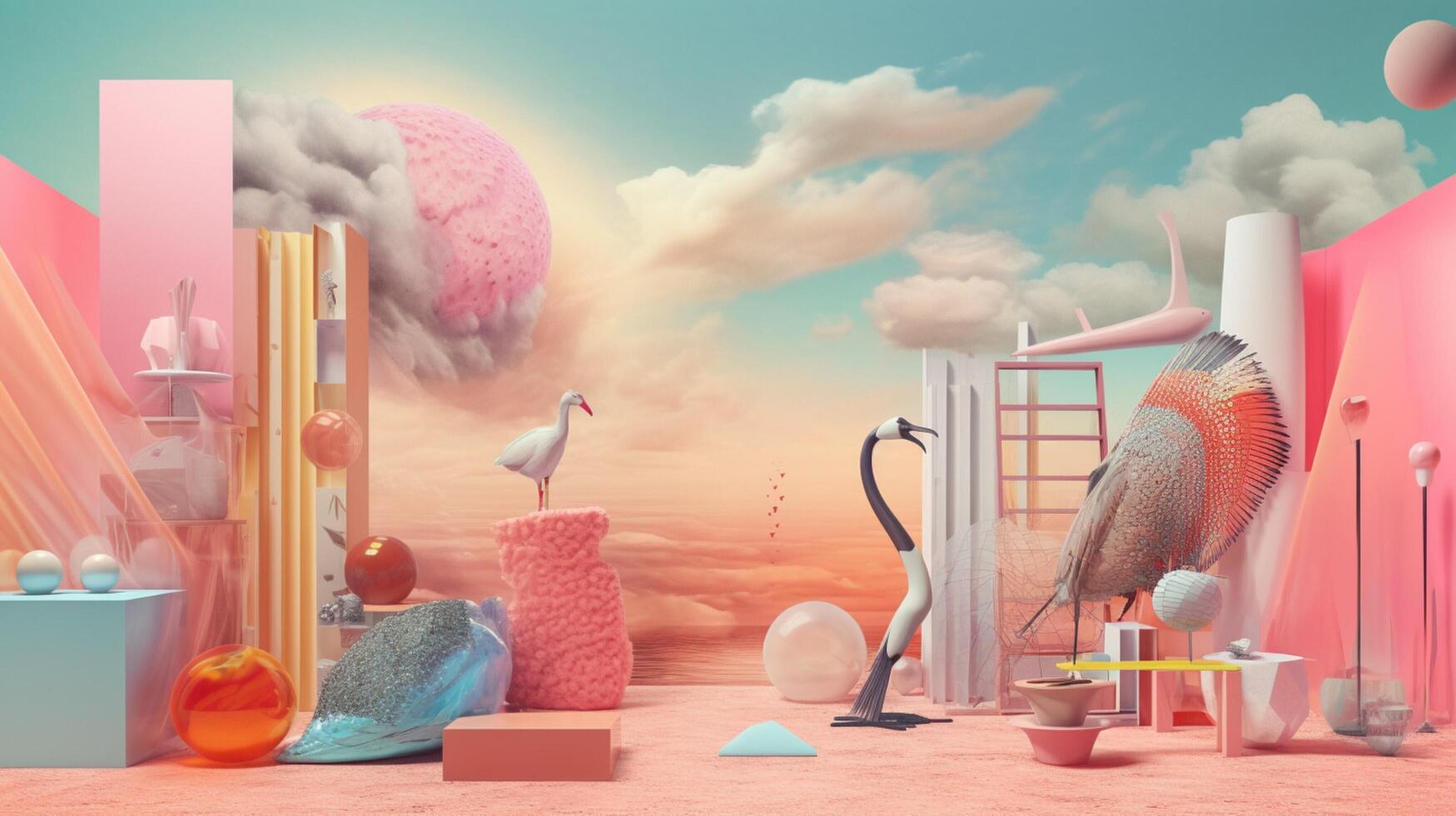 AI generated Pastel Collage of Surreal Art Elements Background photo