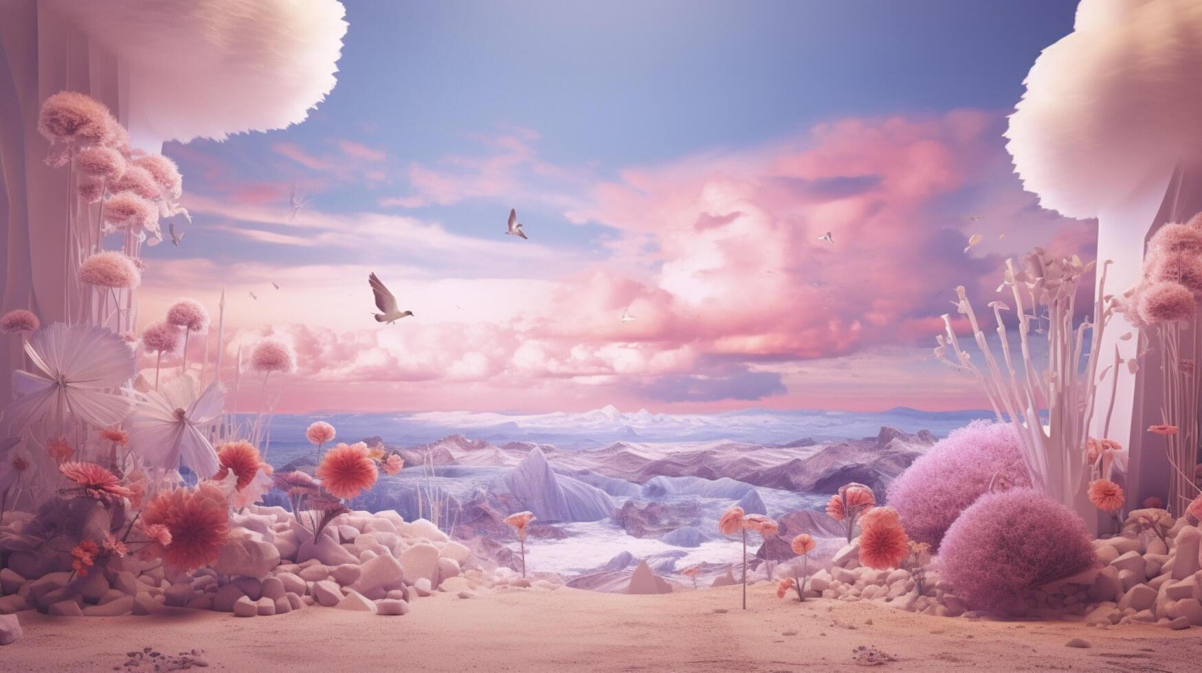 AI generated Pastel Collage of Surreal Elements Background photo