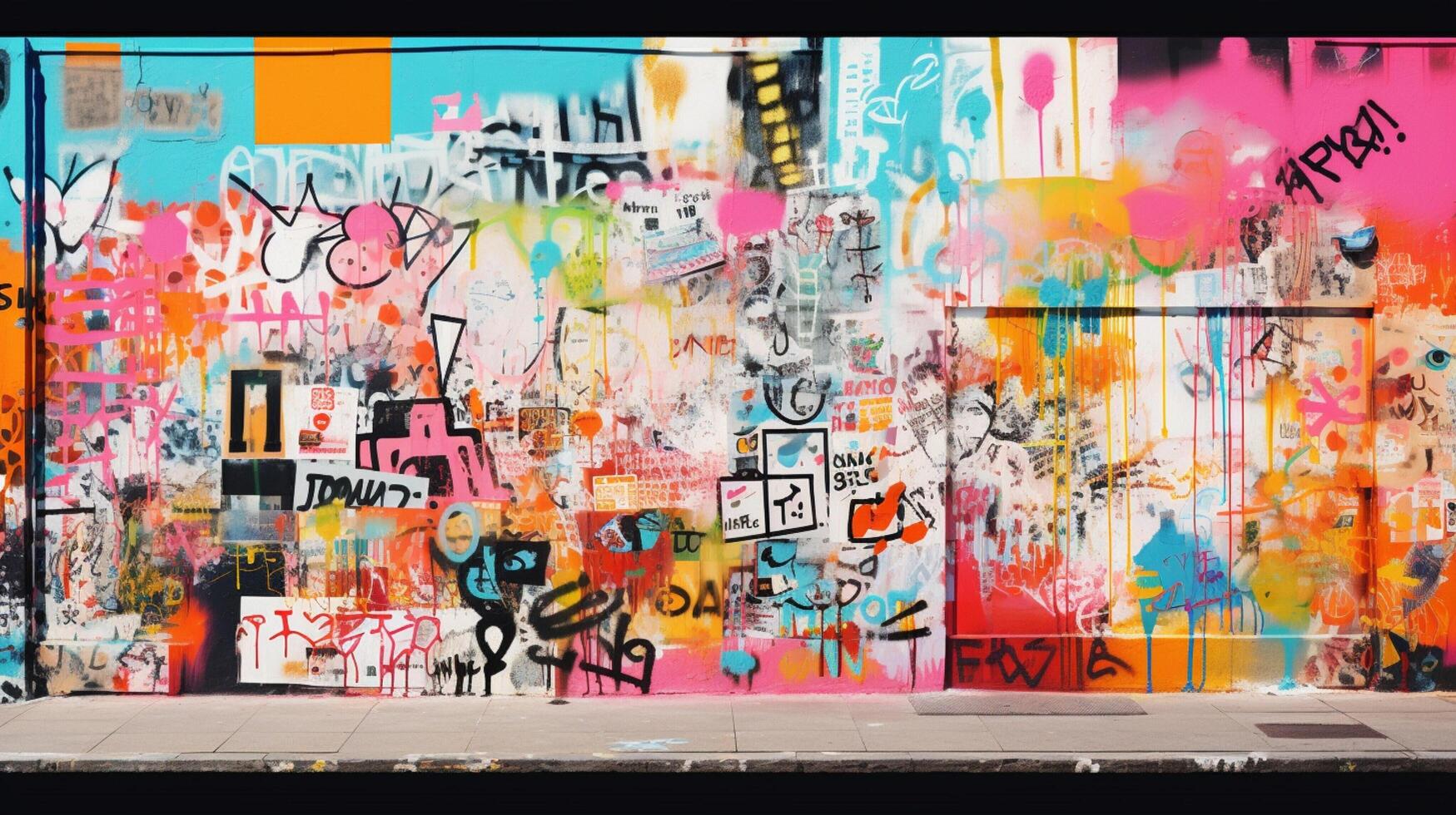 AI generated Pastel Collage of Street Art Elements Background photo