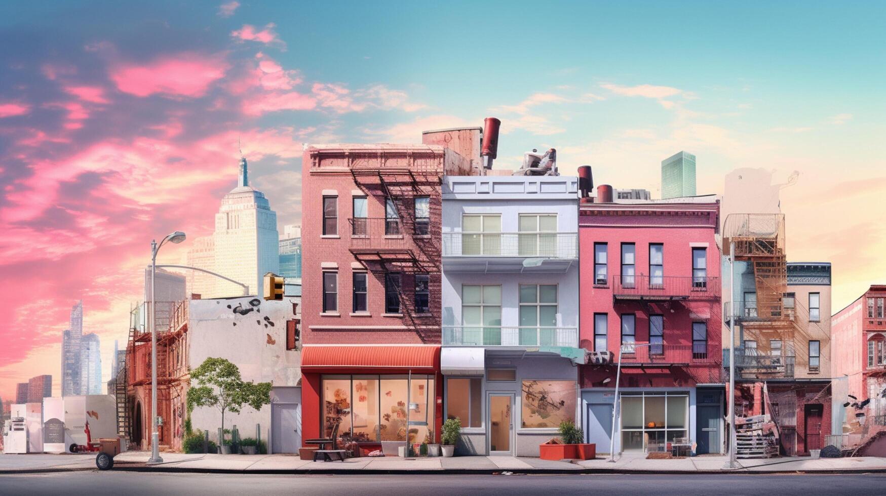 AI generated Pastel Collage of Urban Elements Background photo